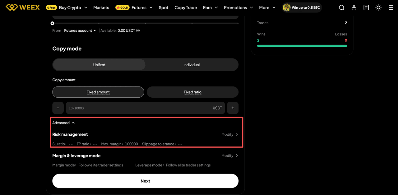 weex copy trading